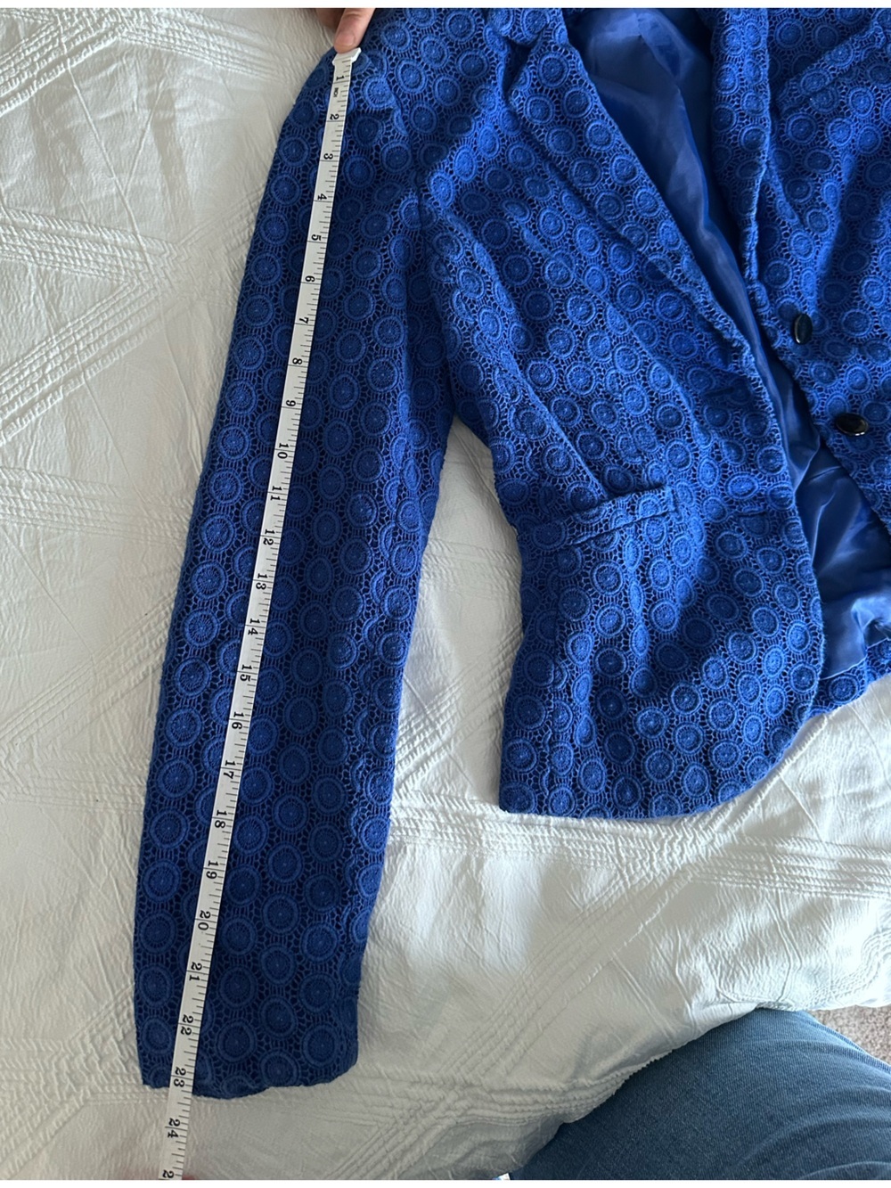 Blue Textured Circlet-Pattern Blazer - Picture 5 of 9